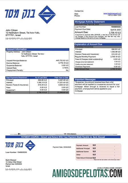 realista Modelo Word e PDF de declaração de hipoteca do Banco de Israel Massad